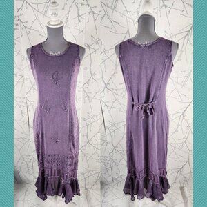 Papa Purple Floral Embroidered Long Midi Peplum Shift Dress Y2K Whimsigoth
